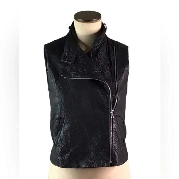 Jackets & Blazers - Alexander Wang Black Cropped Moto Leather Asymmetrical Zip Vest Womens Sz 0